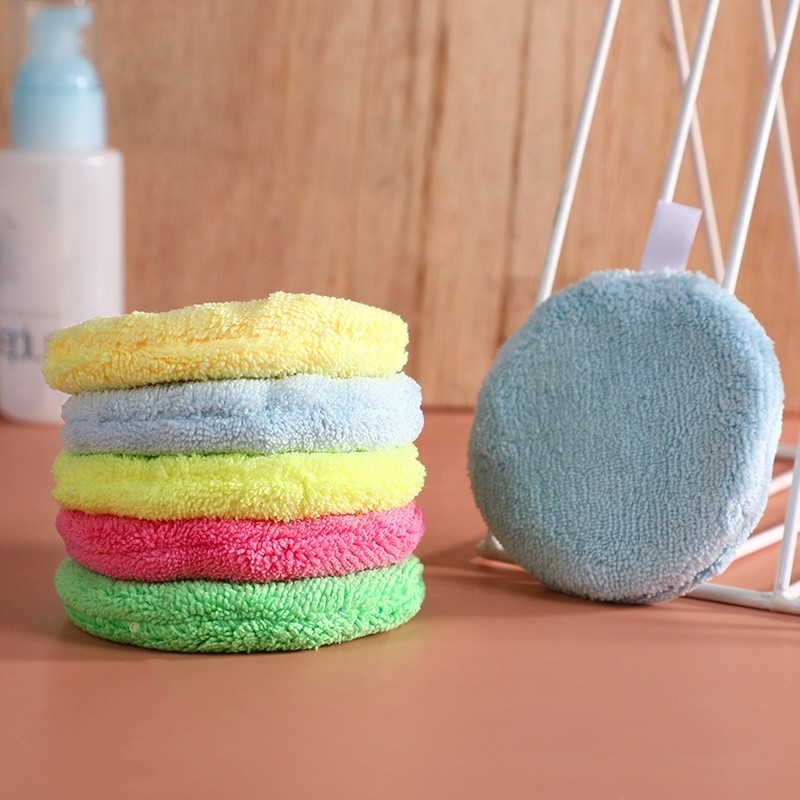 Customized Round Finger Pocket Colourful Face Pink Organic Microfiber Makeup Remover Pads Washable With Laundry Bag