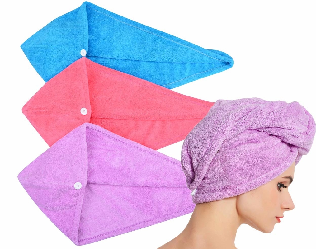 Microfiber Absorbent Dry Hair Cap Best Salon Wrap Shower Spa Head Towel With Button